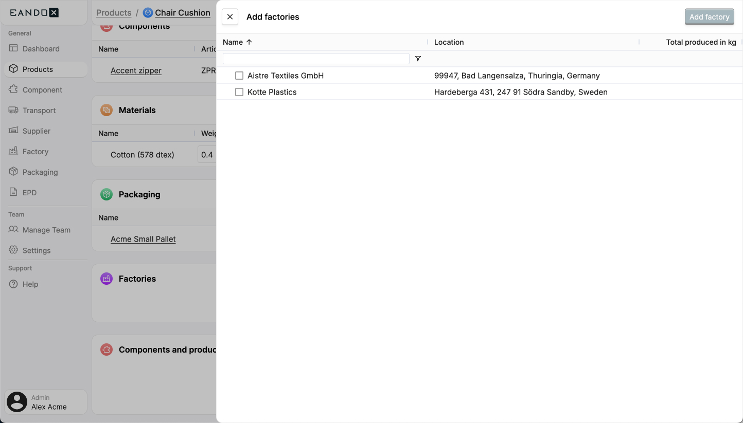 Image of the factories sidepanel