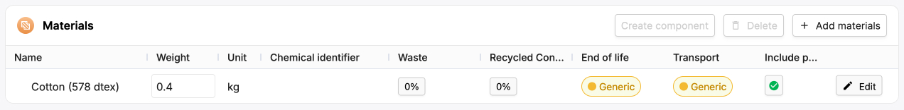 Image of the materials table