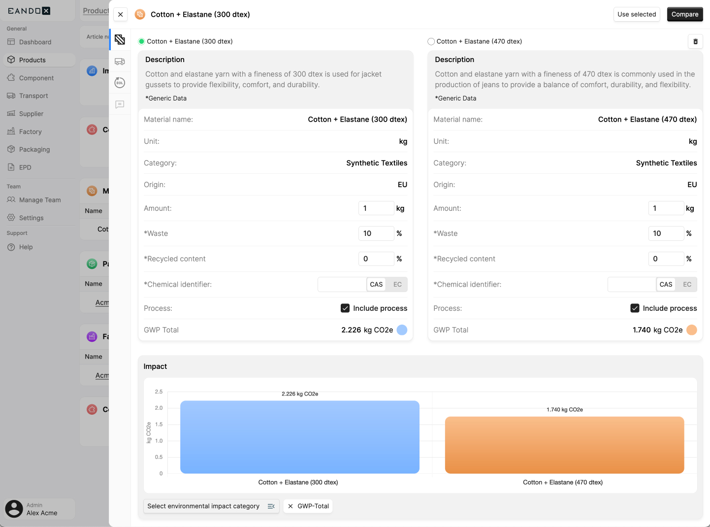 Image of the comparison sidepanel