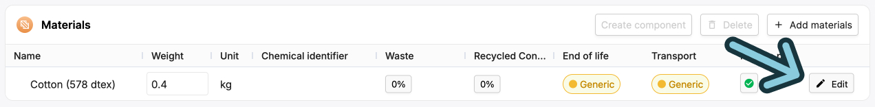 Image of the edit material button
