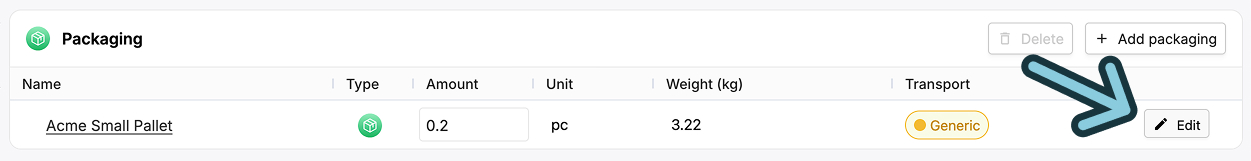 Image of the edit packaging button