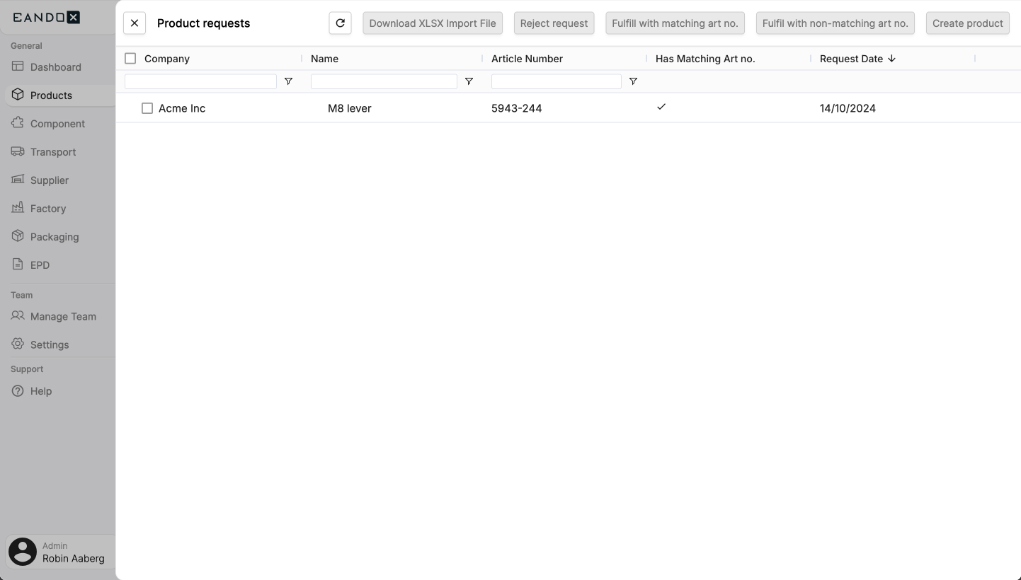 Image of the product requests sidepanel