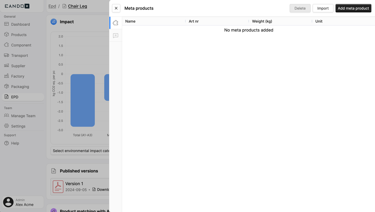 Image of the meta products sidepanel