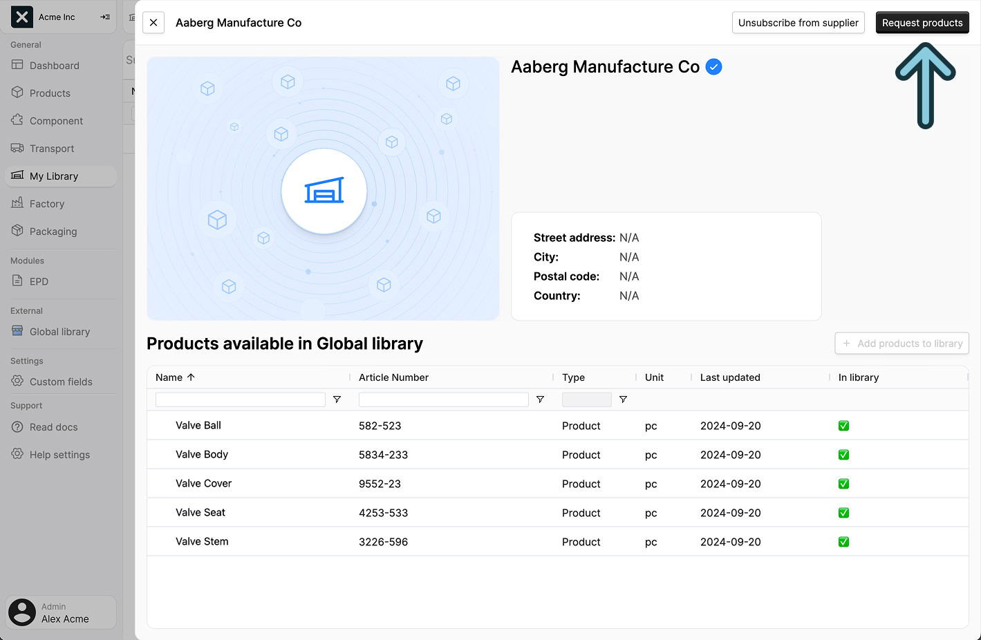 Image of the request products button