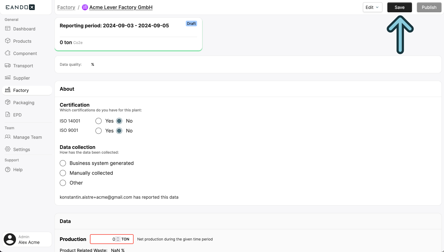 Image of the factory creation sidepanel