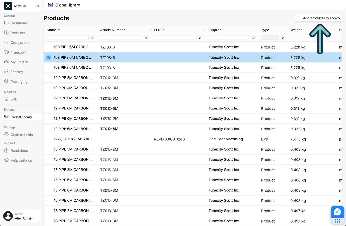 Add products to library button