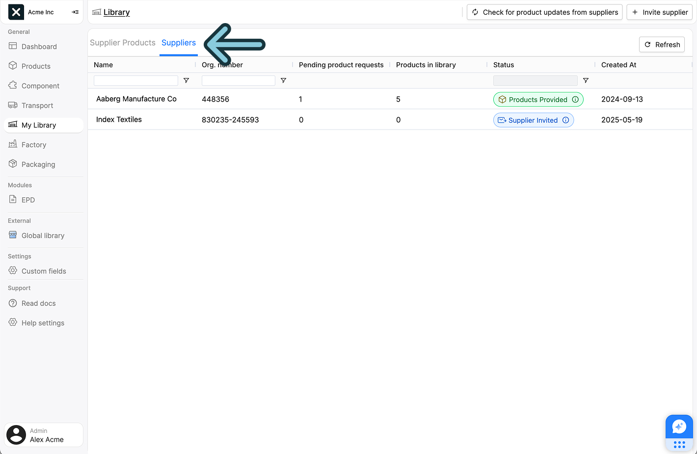 Image of the supplier list